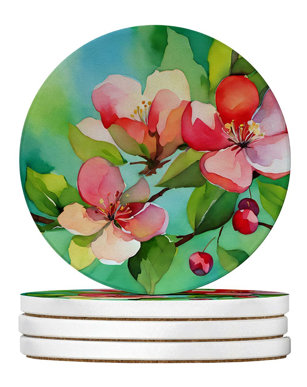 Arkansas Blossom In Watercolor Large Sandstone Coasters Pack Of 4 Absorbent Round Coasters Decor Gifts For Men Or Women, 4 In, Multicolor_voghion.com