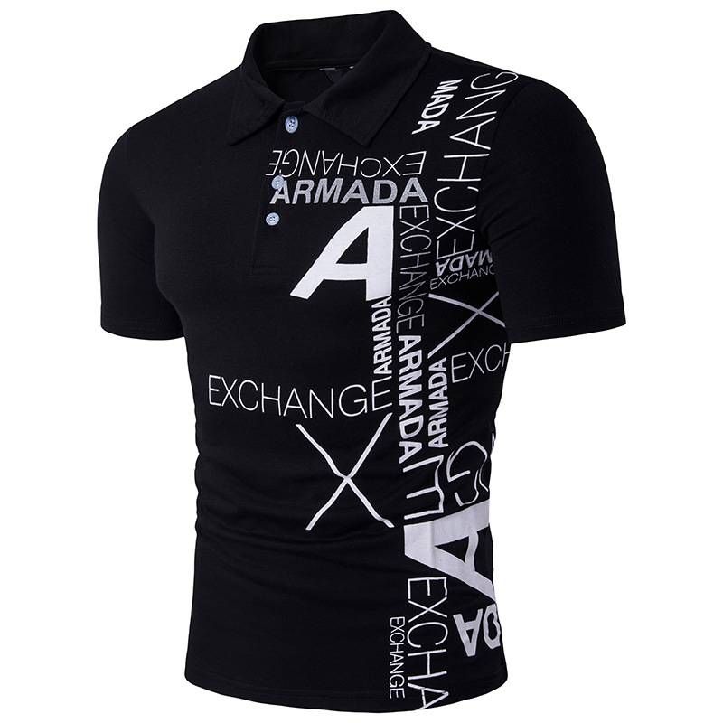 men's clothing Summer new style letter print hip hop large size men's clothing men's short-sleeved polo shirt_voghion.com