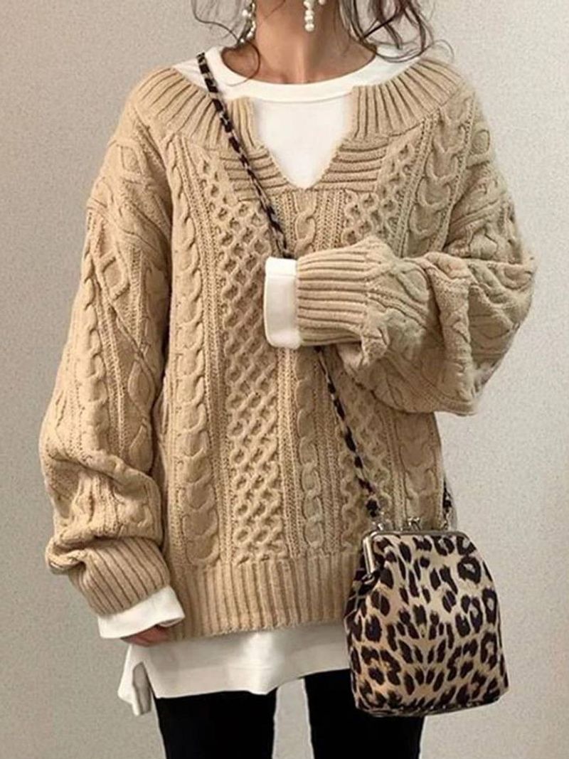 Women Pullovers Knit Sweater Warm Long Sleeve Half Open Collar Tops Knitted Sweater Retro Office Lady Jumpers Autumn Winter_voghion.com