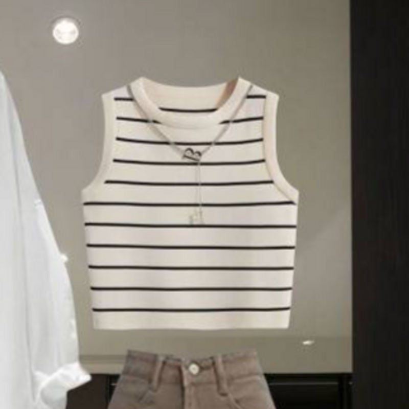 Women's Clothing  Summer Outfit Complete Set For Women New Thin Shirt Striped Suspenders Denim Skirt Three Piece Suit_voghion.com