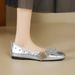 Cameido Women's Eco-Friendly PU Casual Shoes - Square Toe, 1CM Heel, Non-Slip Rubber Sole - Silver & Beige_voghion.com