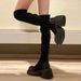 Black Suede Stretch For Women 2025 Winter New Thick Sole Chunky Heel Over-the-Knee Slim Sock Long Boots_voghion.com