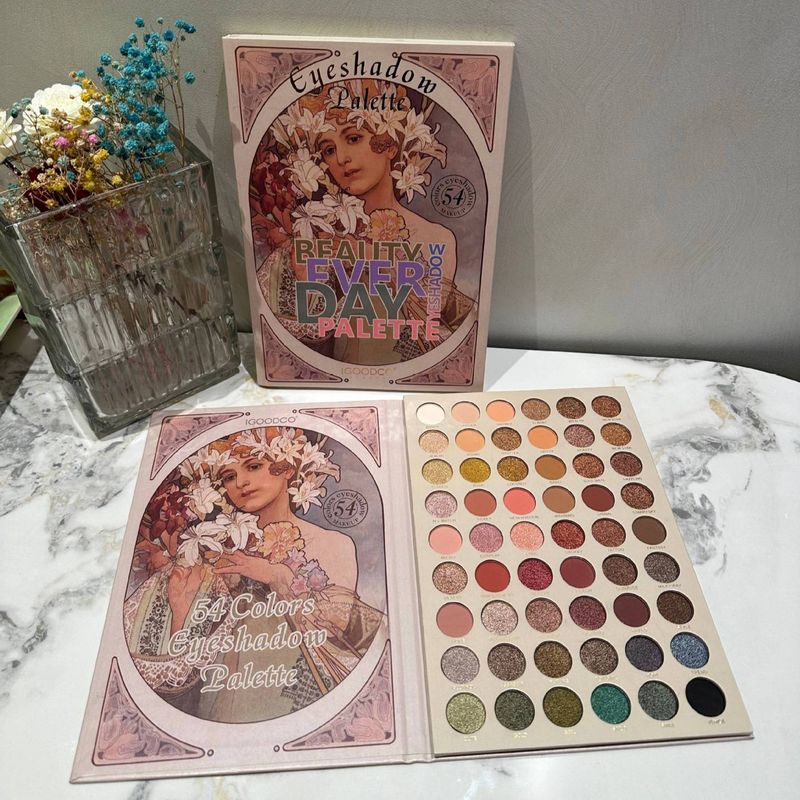 54 Farben Marilyn Monroe Muster Erdton Lidschatten-Palette Matt Schimmer Mehrfarbiges Make-up-Set Vintage Glamour Thema Langanhaltend Pigmentiert_voghion.com