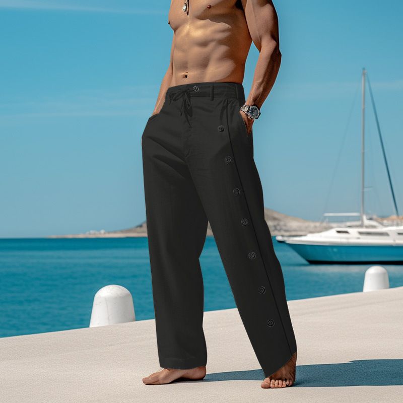 Herrenbekleidung Atmungsaktive, lockere Strandhose aus Unterbaumwolle für Herren, weiße Hose_voghion.com