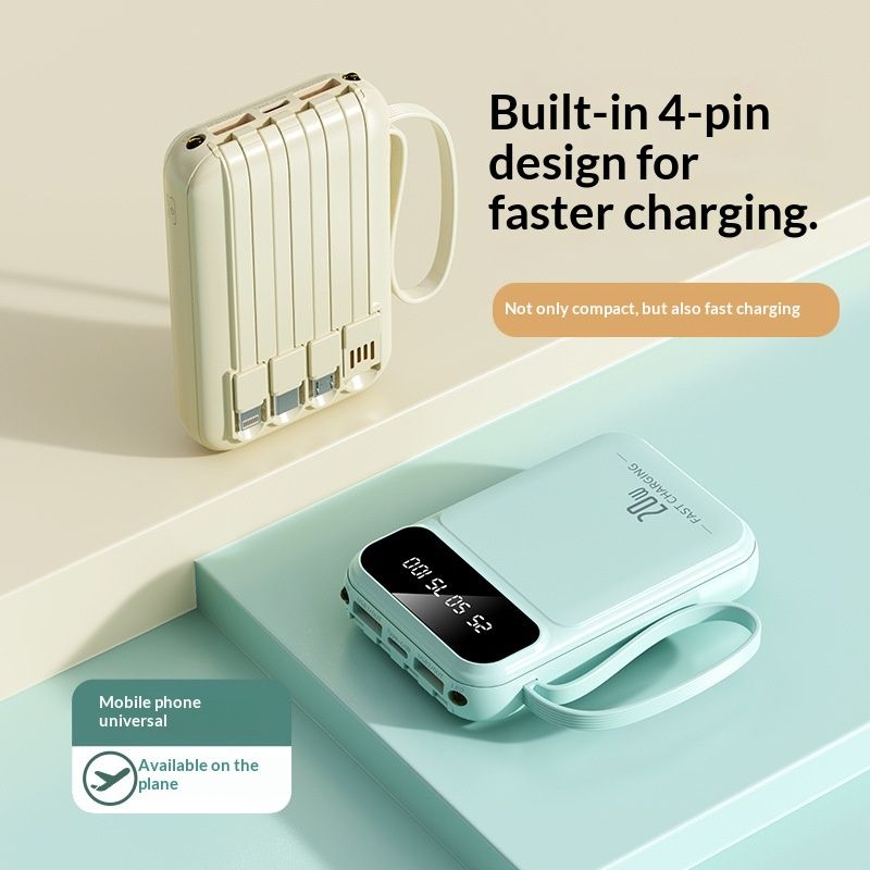 20000 MAh Built-in Cable Power Bank Large Capacity Portable Compact Mobile Charger Gift Lithium Polymer Battery_voghion.com