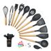 Conjunto de utensílios de cozinha de silicone com 17 peças e cabos de madeira - Utensílios de cozinha antiderrapantes e resistentes ao calor com suporte (sem BPA, laváveis na máquina de lavar louça)_voghion.com