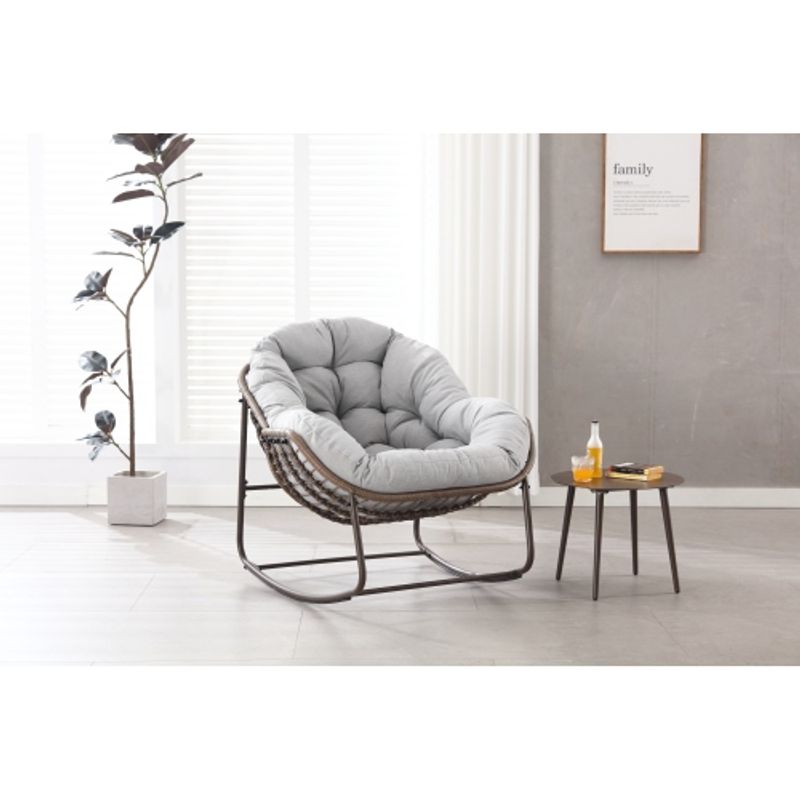 Sedia a dondolo da esterno, sedia a dondolo a forma di uovo in vimini di grandi dimensioni per patio, comoda sedia a dondolo da interno ed esterno con cuscino spesso, moderna sedia a sdraio per balcone, veranda, giardino, cortile, terrazza, grigio_voghion.com