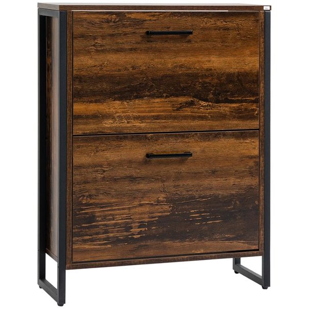 HOMCOM Industrial Shoe Cabinet With 2 Flip Drawers Freestanding Shoe Storage Cabinet For 12 Pairs Narrow Slim Shoe Rack For Entryway Hallway Rustic_voghion.com