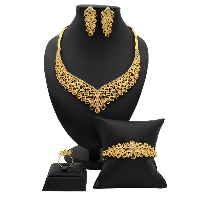 Set di gioielli da donna, collana, orecchini, anello, braccialetto, set di quattro pezzi_voghion.com
