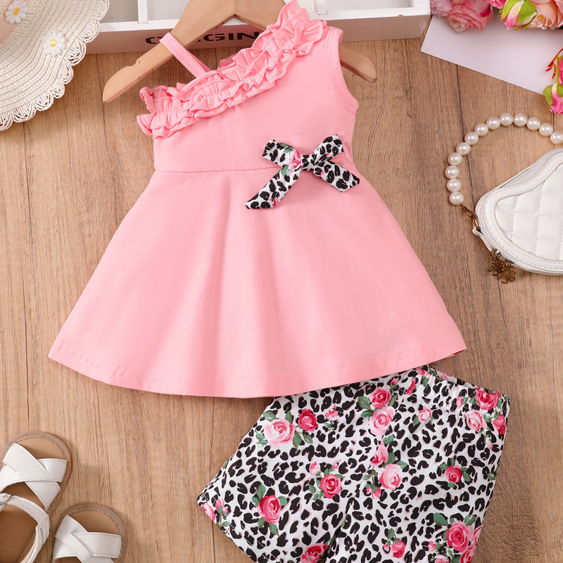 Mother & Kids Sleeveless Cotton Top And Flower Print Shorts Set_voghion.com