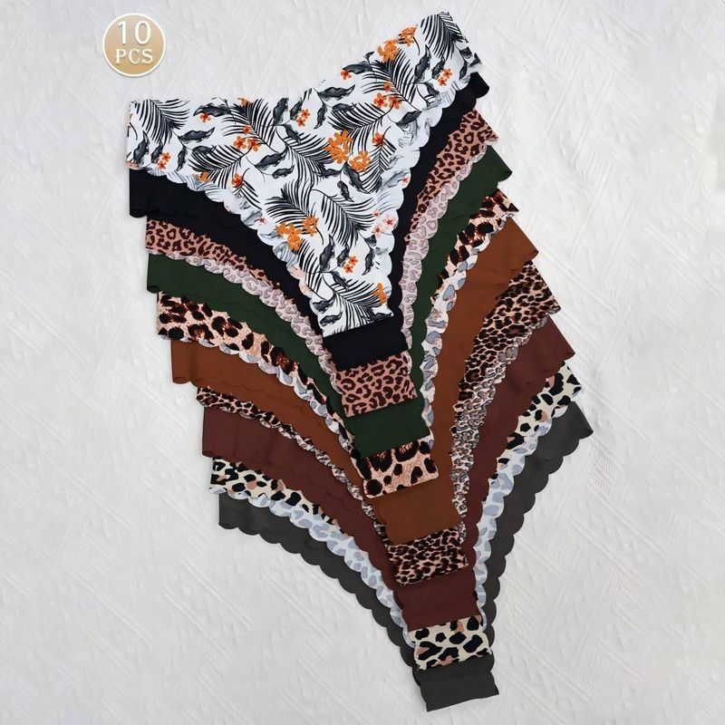Braguitas íntimas para mujer, sin costuras, con estampado exquisito, borde ondulado y cintura alta._voghion.com