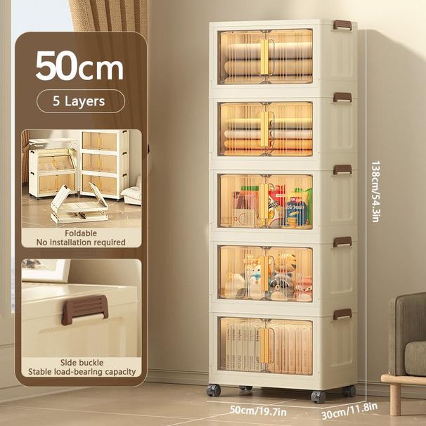 Foldable Large Capacity Storage Box With Wheels, Waterproof Transparent Lid, Suitable For Clothing, Portable Five-Layer Organizer For Camping Travel_voghion.com