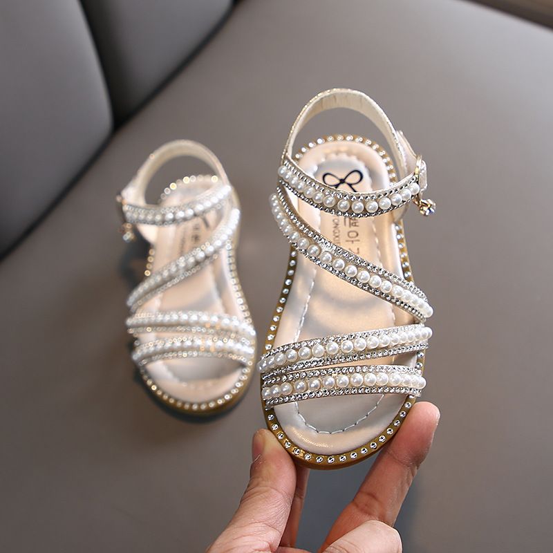 Summer new girls sandals dance shoes pearl open-toed princess shoes small, medium and large children's performance shoes_voghion.com