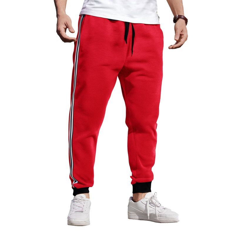 Pantalons de sport grande taille pour hommes et femmes - Design élégant à rayures latérales, doublure polaire, taille élastique, pantalons d'entraînement et décontractés confortables_voghion.com