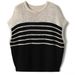 ZYN662900MG Bliss striped knit sweater with full texture~Texture color blocked round neck loose vest 2024_voghion.com