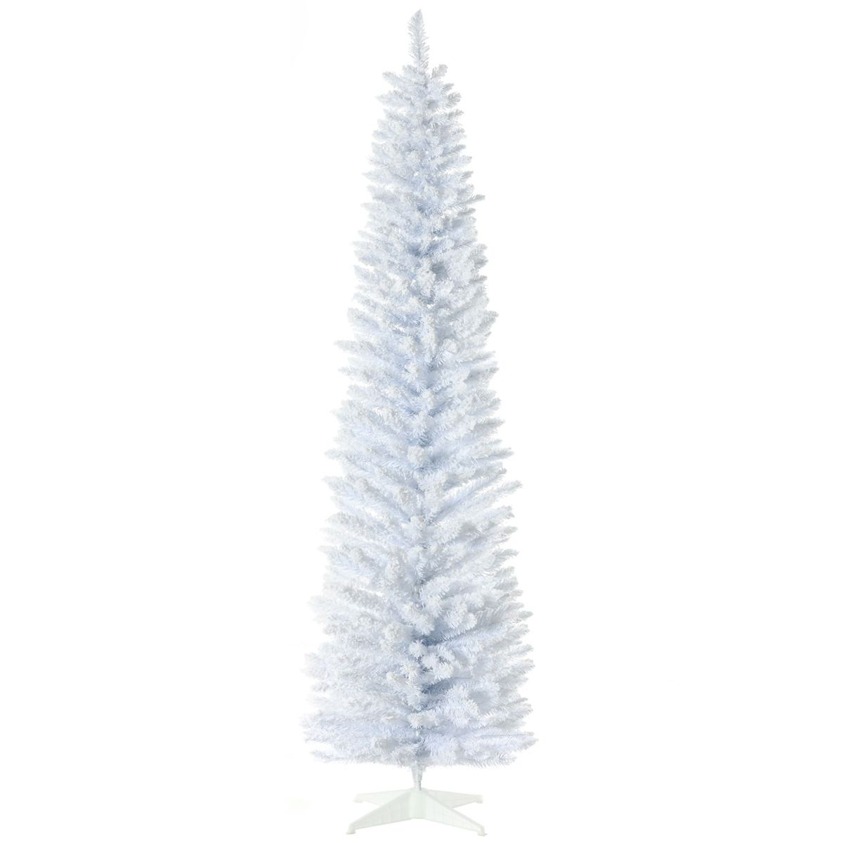 7' Snow Flocked Artificial Pencil Christmas Tree, Slim Xmas Tree With Realistic Branches And Plastic Base Stand For Indoor Decoration, White_voghion.com