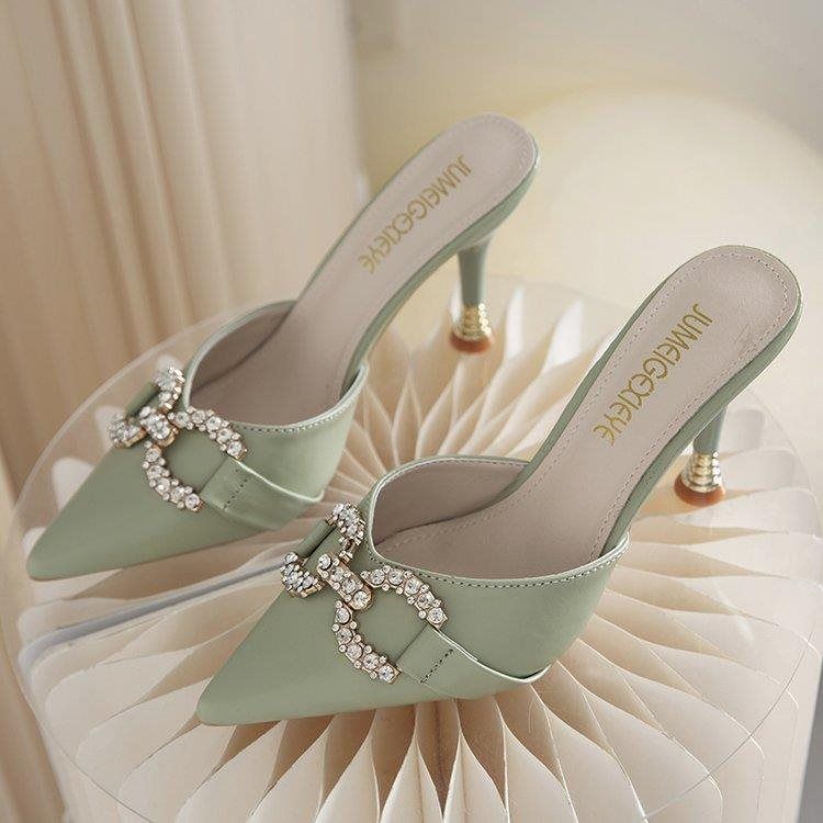 Women's Elegant Pointed Toe Mule Sandals With Rhinestones - Stylish & Comfortable Summer Slides In Sizes 33-40_voghion.com