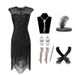 Damen Bankett Abendkleid 1920 Pailletten Fransenkleid Rundhals Gatsby Set_voghion.com