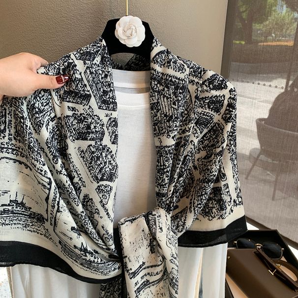 Damenschals Retro Schwarz 130 cm Großer quadratischer Schal Frühling und Sommer Sonnenschutzschal aus Baumwolle und Leinen Oberbekleidung Sonnenschutz-Seidenschal mit doppeltem Verwendungszweck_voghion.com
