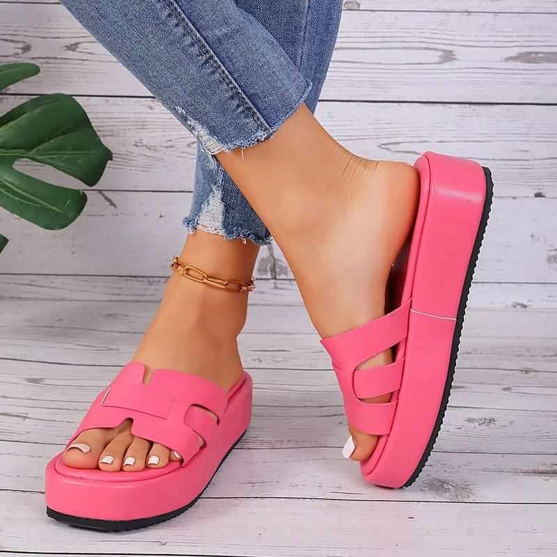 Large Size Thick Soled Women's Slippers New Line Shape Muffin Bottom Casual Women's Slippers_voghion.com