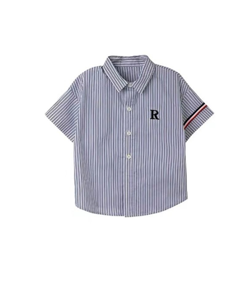 Children's shirt Summer new baby embroidered letter striped top thin polo shirt Korean version of summer small cardigan 2024_voghion.com