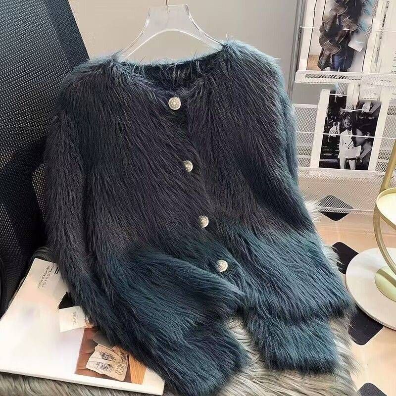 Roupas femininas lã malha cardigan suéter jaqueta espessada pequena fragrância estilo curto versátil macio glutinoso roupas femininas_voghion.com
