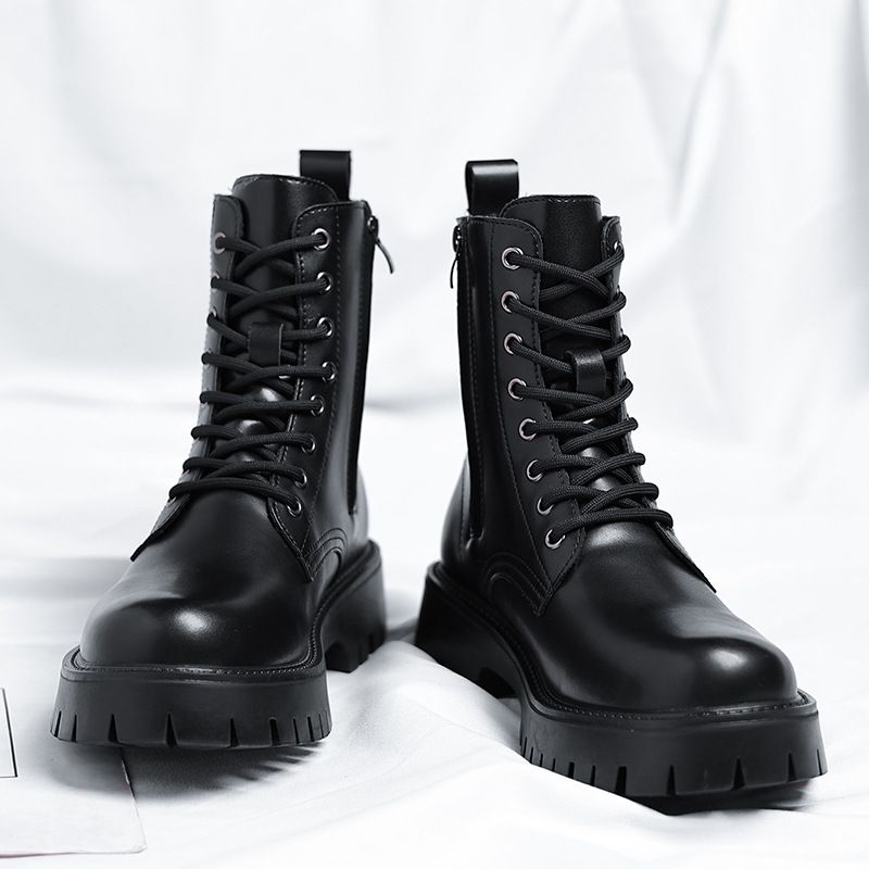 British style black Martin boots men ins cool side zipper workwear motorcycle boots European and American thick bottom high top shoes 96118 R_voghion.com