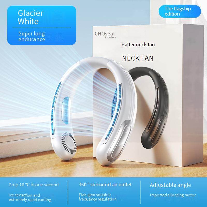 Handsfree nekventilator met digitaal display - USB oplaadbare bladloze ventilator (≤25 dB, 3 snelheden) voor buiten/studie_voghion.com