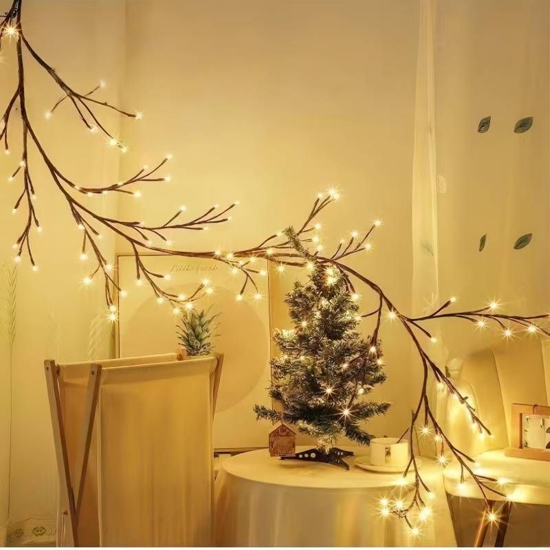 LED-Lichterkette – USB-betriebene Lichterkette aus Zweigen und Ranken für die Innen- und Außendekoration (72/96 LEDs, Warmweiß, 8 Beleuchtungsmodi, Fernbedienung)_voghion.com