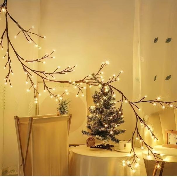 LED-Lichterkette – USB-betriebene Lichterkette aus Zweigen und Ranken für die Innen- und Außendekoration (72/96 LEDs, Warmweiß, 8 Beleuchtungsmodi, Fernbedienung)_voghion.com