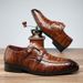 Zees Hot-Selling Cross-Border 47 Large Size 48 Pointed Toe Buckle Crocodile Pattern Trendy Men's Monk Strap_voghion.com