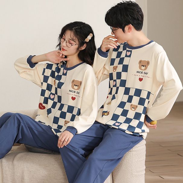 Paar Frühling Cartoon Pyjamas Langarm Baumwolle Hoodie Männer Frauen Nette Atmungsaktive Hause Kleidung Herbst und Winter_voghion.com