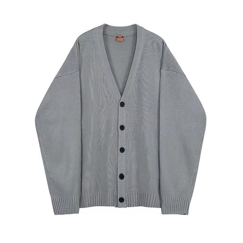 Cardigan da uomo autunno monopetto in tinta unita, con scollo a V, ampio e di alta qualità_voghion.com