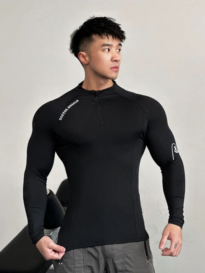 Tech Series Men's Long Sleeve, Close-fitting, Training Top, Quick-drying, Cycling, Sportswear, High Elasticity, Running_voghion.com