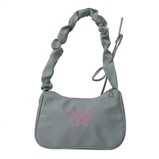 Borsa a tracolla con fiocco ricamato e farfalla Y2k Oxford in nylon con fiocco, grande capacità, stile coreano_voghion.com