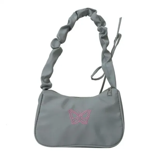 Borsa a tracolla con fiocco ricamato e farfalla Y2k Oxford in nylon con fiocco, grande capacità, stile coreano_voghion.com