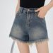 Short en jean large pour femme, coupe ample, taille haute, décontracté et polyvalent, jambe droite coupe trapèze, niche, à volants,_voghion.com