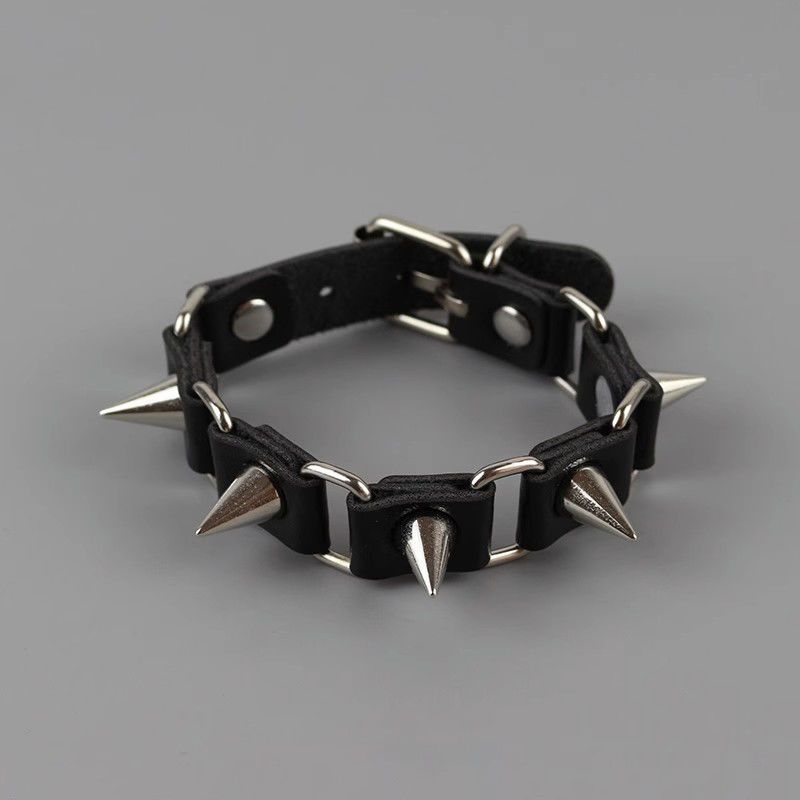 Pulseira de rebite estilo punk personalizada, ajustável, de couro sintético, moderna, para dança de rua_voghion.com