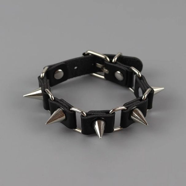 Pulseira de rebite estilo punk personalizada, ajustável, de couro sintético, moderna, para dança de rua_voghion.com