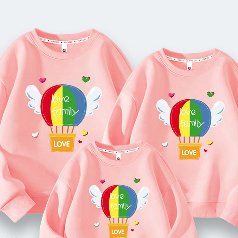 Parent-child clothing Parent-child casual sports hoodie autumn and winter new hot air balloon print heavy cotton pullover long sleeve_voghion.com