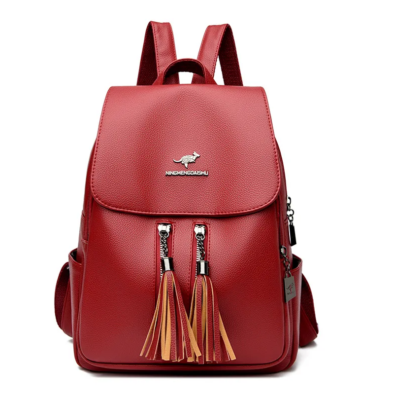 Kangaroo Genuine Goods 2025 Cowhide Ladies Backpack Backpack Latest Stylish Tassel High-Grade Large Capacity Versatile Travel Bag_voghion.com