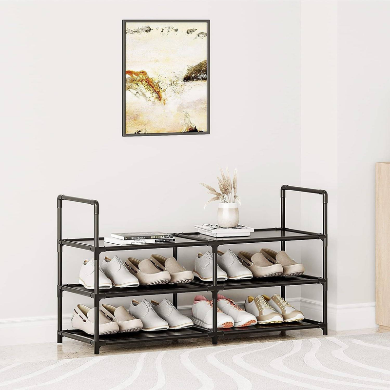 Family Organizer Multi Layer Dustproof Shoe Rack Space Saving Metal Frame Organizer With Non Woven Fabric Cover For Dorm Entryway_voghion.com