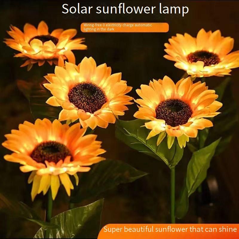 Solar Sunflower Garden Lights Outdoor – IP55 Waterproof, 6-12H On/Off 1W Warm White & RGB Color Changing (Single/3-Head Options)​_voghion.com