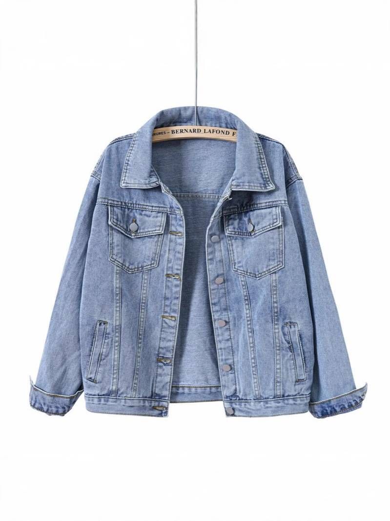 Kurtka jeansowa w stylu vintage w kolorze niebieskim dla kobiet – oversize'owy, swobodny płaszcz w stylu boyfriend z klasycznym kołnierzem z klapką_voghion.com