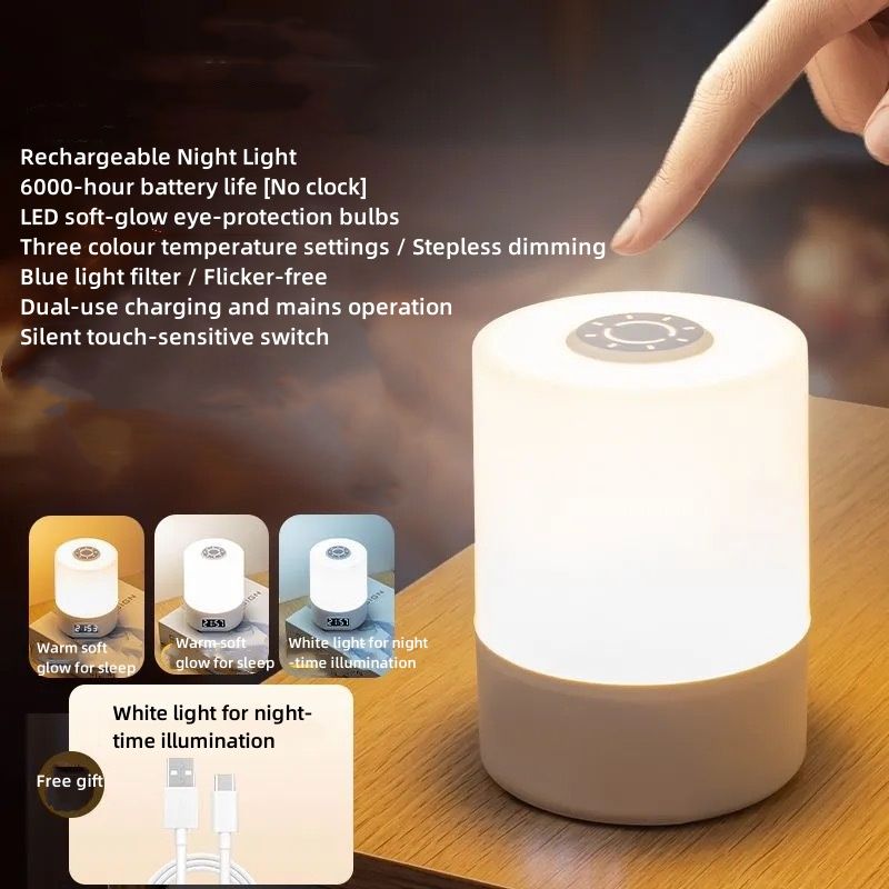 Luce notturna a LED, luce per dormire in camera da letto, lampada da scrivania protettiva per gli occhi, lampada da comodino ricaricabile per dormitori per studenti, luce ambientale popolare._voghion.com