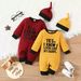 Mother & Kids INS newborn baby boy spring and autumn style letter embroidery long sleeve open crotch jumpsuit hat_voghion.com