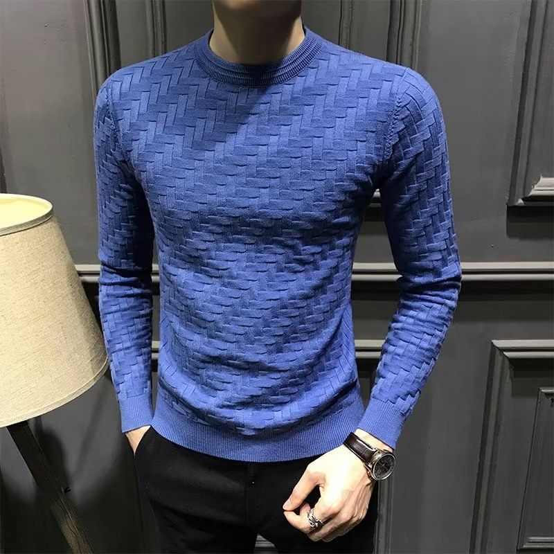 Herrenbekleidung Leichtes Luxus-Jacquard-Strickhemd für Herbst und Winter, High-End, Slim Fit, lässig, Rundhalsausschnitt, langärmelig_voghion.com