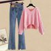 Women's Clothing Knitted Sweater & Jeans Two-Piece Set Plus Size Autumn Knitted Sweater & Ripped Jeans Two-Piece Set – Soft Style Slimming Outfit_voghion.com