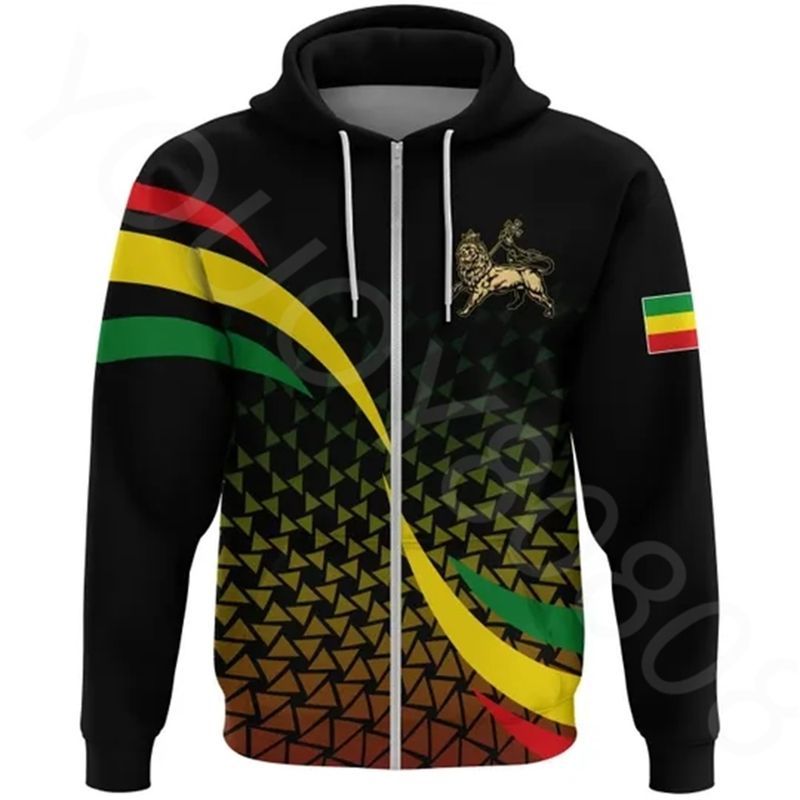 African Regions New Clothing Sweater 3D Printing Casual Sports Ethiopia Rasta Lion Black Zip Hoodie Haruku Top_voghion.com