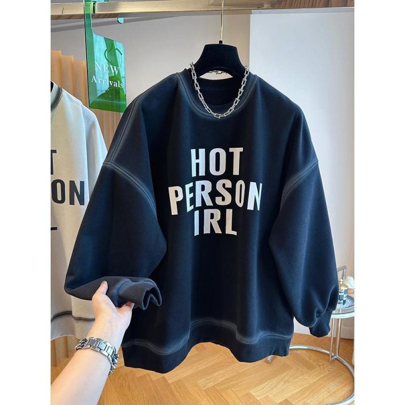 Damenbekleidung Herbst und Winter Rundhalspullover locker lässig vielseitig ohne Hut bedruckt plus Samtpullover weiblich_voghion.com